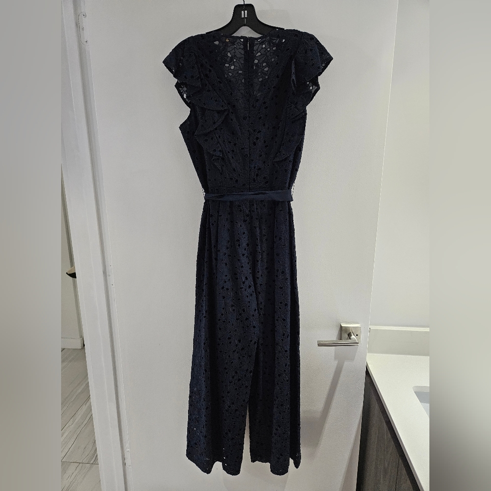 Rebecca Taylor Embroidered Navy Jumpsuit (Size 10)